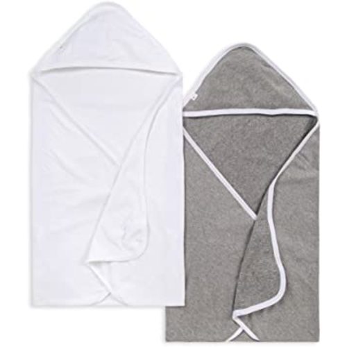 Burt's Bees Baby - Hooded Towels, Absorbent Knit Terry, Super Soft Single-Ply, 100% Organic Cotton, Grey/White, 2 Pack - 2-Pack