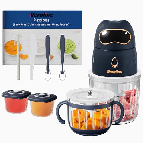 Veroline Baby Food Maker, 10-in-1 Baby Food Processor Set with 2 Glass Bowls (600ml+300ml), Baby Food Blender for Baby Puree, Fruit, Meat, Vegatable, Baby Food Storage Containers, Baby Essentials
