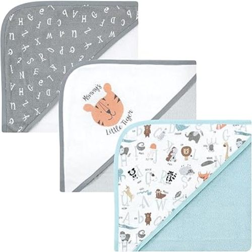 Hudson Baby Unisex Baby Cotton Rich Hooded Towels, Alphabet, One Size