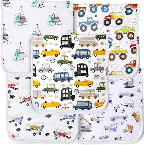 5 Pack Organic Cotton Baby Burp Cloths – 3 Layer, 21"x10" Large, Ultra Soft & Absorbent Burping Rags for Newborns – Infant Towels for Milk Spit Up