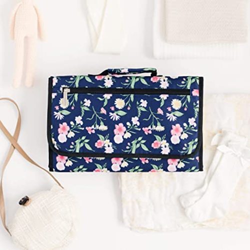 Portable Diaper Changing Pad | Convenient, On The Go Baby Travel Changing Pad | Wipe Holder for Portable Changing Mat | Portable Changing Pad for Diaper Bag | Portable Changing Table - Navy Floral Design