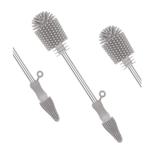 haakaa Silicone Cleaning Brush Kit-Baby Bottle Brush Scrubber for Breast Pump,Nipple,Breastmilk Storage Bag,Reusable Straws,Sippy Cup Soft Food Grade Silicone Bristle Portable - 1pk Grey - Silver