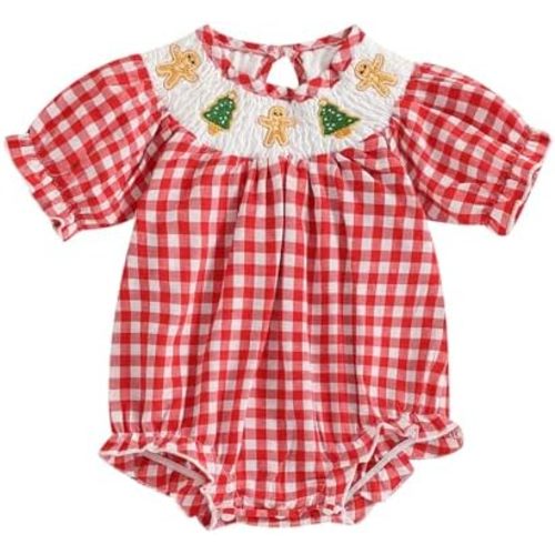 Newborn Baby Girl Smocked Pumpkin Outfit Infant Plaid Bubble Romper Embroidery Halloween Thanksgiving Fall Clothes