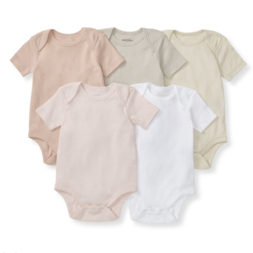 Solid Organic Cotton Short Sleeve Baby Bodysuits 5 Pack Pink Sand