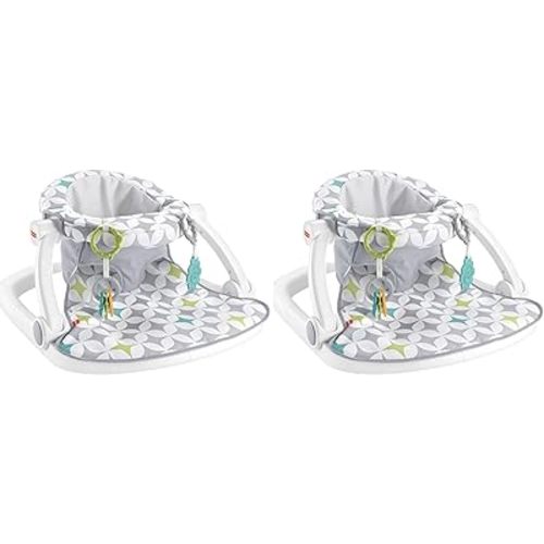 Fisher-Price Portable Baby Chair Sit-Me-Up Floor Seat with Developmental Toys & Machine Washable Seat Pad, Starlight Bursts (Pack of 2)