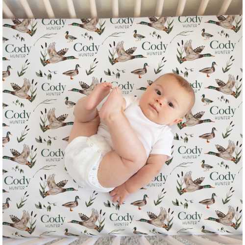 Mallard Duck Crib Sheet, Hunting Baby Crib Sheet, Fitted Crib Sheet, Standard or Mini Crib Sheet, Nursery Bedding, Hunting Nursery B33