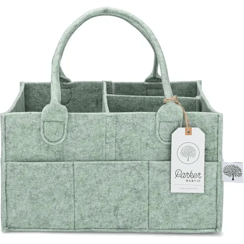 Parker Baby Diaper Caddy - Nursery Storage Bin and Car Organizer for Diapers and Baby Wipes - Sage Green, Regular