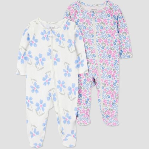 Carter's Just One You®️ Baby Girls' 2pk Floral Sleep N' Play - Peach/Ivory 3M: Cotton Footed Pajamas