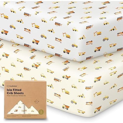2-Pack Crib Sheets for Boys, Girls - Viscose Derived from Bamboo Fitted Crib Sheet, Baby Crib Sheets Neutral, Crib Mattress Sheet, Toddler Bed Sheets,Baby Sheets for Crib Fitted Sheets(Construction)