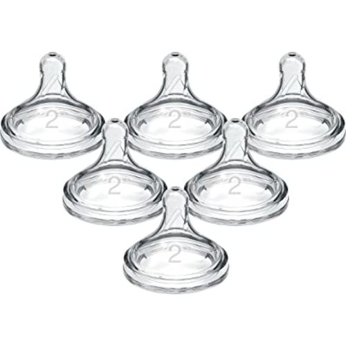 Dr. Brown's Natural Flow Level 2 Wide-Neck Baby Bottle Silicone Nipple, Medium Flow, 3m+, 100% Silicone Bottle Nipple, count 6 (Pack of 1)