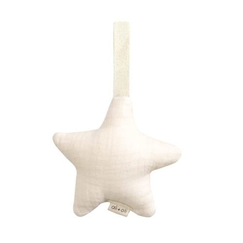 Ali+Oli Plush Muslin Cotton Pacifier Holder (Star-Ivory) Soft Binky Holder for Babies, Plush Holder for Pacifiers, Cute Baby Binkies Plush Holder, Pacifier Holder