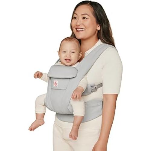 Ergobaby Omni Deluxe Baby Carrier Newborn to Toddler - Breathable Baby Carriers for Summer - All-Position Carrier with Enhanced Lumbar Support & Airflow (7-45 Pounds), Cotton, Pearl Grey