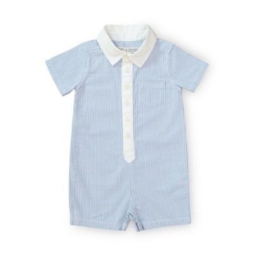 Hope & Henry Baby Seersucker Button Front Romper (blue Seersucker, 0-3 Months)