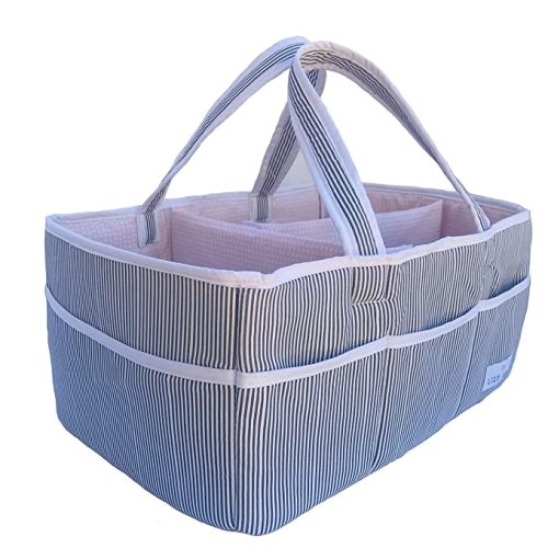 Lily Miles Baby Diaper Caddy Organizer - Nursery Storage Basket Bin Baby Item Blush, Large - Gray/Blush - Large (Pack of 1)