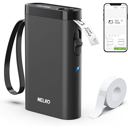 Nelko Label Maker Machine with Tape, P21 Bluetooth Label Printer, Wireless Mini Label Makers with Multiple Templates for Organizing Office Home, Black