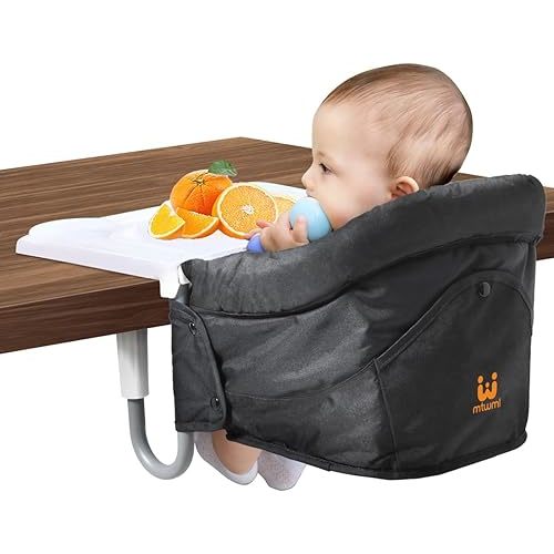MTWML Hook On High Chair with Tray,Portable Baby High Chair That Attaches to Table,Clip On Fast Table High Chair for Babies and Toddlers.Baby Feeding Seat for Dining Table and Counter (Pure-Black)