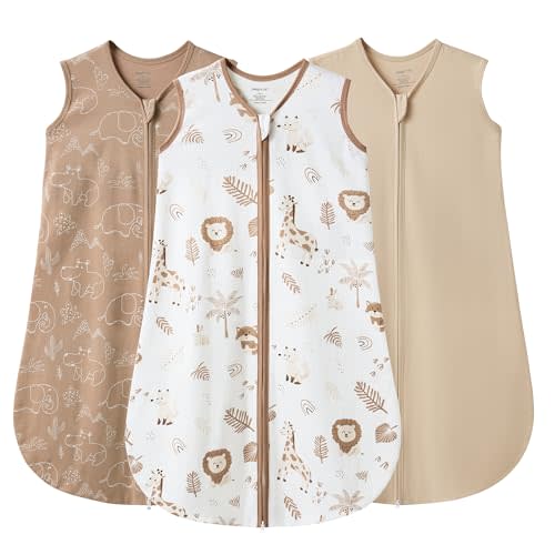 JELLYMONI Baby Sleep Sack 6-12 Months 0.5 Tog Wearable Blanket for Baby, 100% Cotton 3 Pack Infant Toddler Sleeping Sack Lightweight Soft 2-Way Zipper Sleepsack