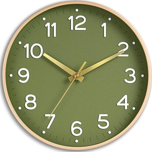 Roymnie Wall Clock 12 Inch Silent Green Wall Clocks Battery Operated- Modern Non Ticking Analog Clock Decorative for Living Room Bedroom Office Kitchen(Gold)