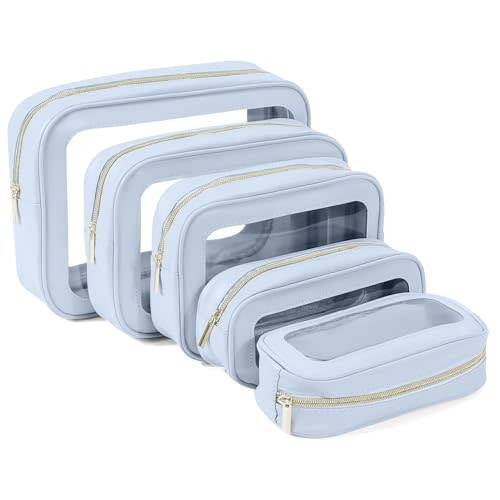 5PCS Clear Toiletry Bag,TSA Approved Travel Makeup Pouch with Zipper for Cosmetics and Toiletries，Diaper Bag Organizer Pouch Set，Women's Purse Organizer and Clear Car Bag