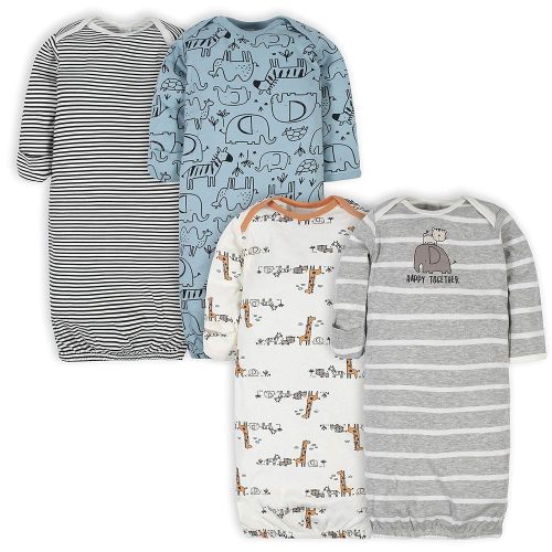 Gerber Unisex Baby Boy and Girls 4-Pack Sleeper Gown Jungle Blue 0-6 Months
