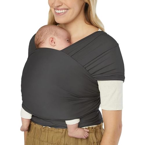 Ergobaby Sustainable Knit Aura Baby Carrier Wrap for Newborn to Toddler (8-25 Pounds), Soft Black
