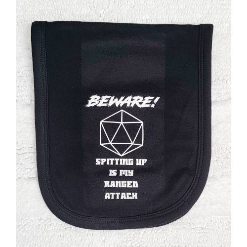 Dnd Baby Burp Cloth- "Beware!: Spitting Up is my Ranged Attack". Dnd Baby, DnD Gifts, Anime Baby, Nerdy Baby, Tabletop Gaming, D&D Baby.