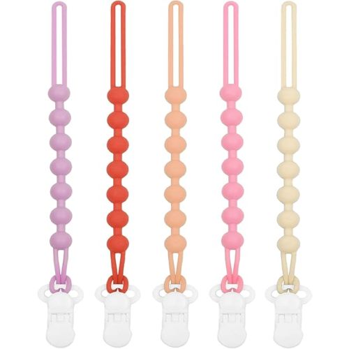 5-Pack Silicone Pacifier Clip, One-Piece Silicone Pacifier Holder Clip for Boys & Baby Girl Binky Clips Rust-Free Holders Unisex Newborns Shower Birthday Gifts (Pink-A)