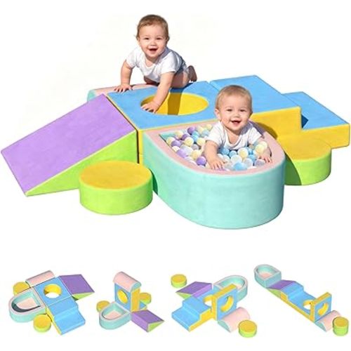 Toddler Climbing Toys Indoor, 6-Piece Baby Foam Climbing Blocks with Ball Pit, Colourful Soft Play Set for Toddlers 1-3 Years Old, Kids' Indoor Climbers & Play Structures (Balls not Included)