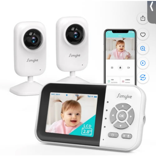 Simyke Upgrade Video Baby Monitor with 2 Cameras and Audio 2.8" LCD Screen, Night Vision, APP, 2 Way Talk, 1200ft Long Range, Feeding Clock, Temperature Detection, Portable Wireless Baby Cam Home Use