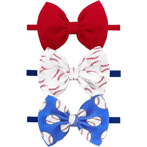 Baseball Baby Bows 0-6 Months Red Hair Bow Sport Baby Headband Soccer Bows for Girls Baseball Hairband Infant Bows Headband Game Hair Accessories
