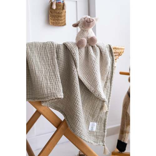 Organic Muslin Baby Blanket – GOTS Certified Cotton Swaddle, Sage Green Nursery Blanket, Eco Friendly Newborn Gift