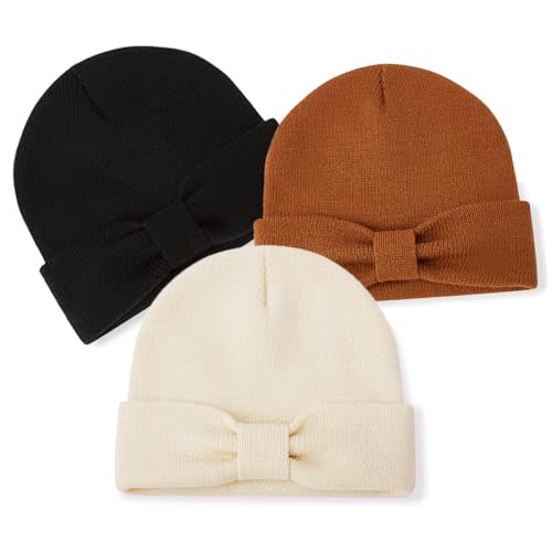 DANMY Baby Beanie Bow Hats Infant Toddler Winter Soft Knit Hat,Kids Warm Beanie for Boys Girls Children Caps