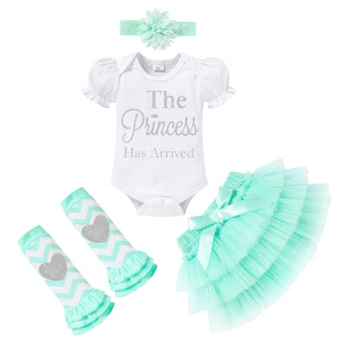 Newborn Baby Girl Outfits Infant Letter Print Romper+Tutu Skirt+Headband+Legging Warmer Coming Home Clothes Set