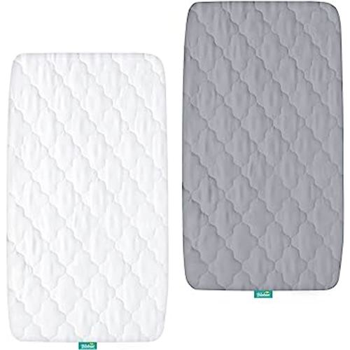 Bassinet Mattress Pad Cover, Waterproof, Fits for All Mainstream Bassinet - Rectangle, Oval, Hourglass, 2 Pack, Ultra Soft Microfiber Surface, Washer & Dryer,Grey and White
