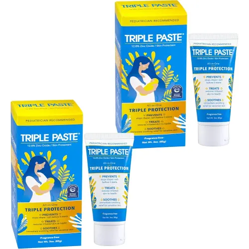 Triple Paste Diaper Rash Cream for Baby - 3 oz Tube - Zinc Oxide Ointment Treats, Soothes and Prevents Diaper Rash - Hypoallergenic Formula with Soothing Botanicals (Pack of 2)