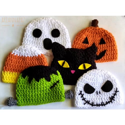 Halloween Baby Beanies / Hats; Frankenstein, Skeleton, Jack o Lantern, Black Cat, Ghost, Candy Corn; Newborn, Toddler, Child, Adult