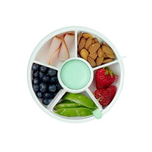 Gobe Kids' Small Snack Spinner Flip Bundle With Sticker Sheet And Hand Strap Baby Food Storage - Macaron Blue - 11oz