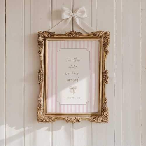 Bible Quote Nursery Decor | Baby Girl Pink Nursery Wall Art | For this child, we have prayed | Nursery Quote Digital Art | Kids Room Decor
