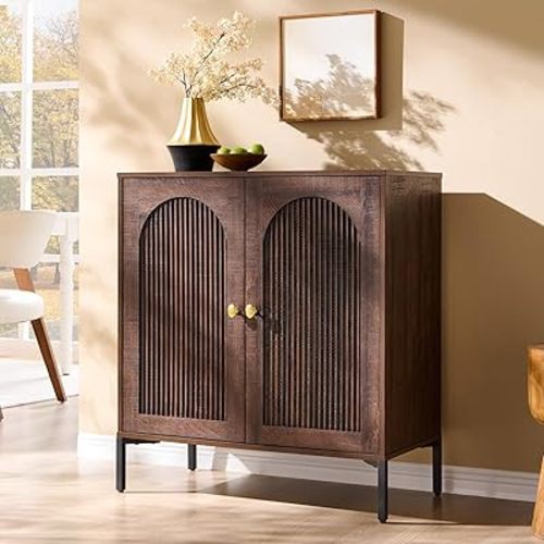IFGET 34" Tall Modern Arched Sideboard Buffet Cabinet with Storage, Brown