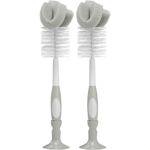 Dr. Brown's Reusable Sponge Baby Bottle Cleaning Brush with Suction Cup Stand, Scrubber and Nipple Cleaner, BPA-Free, Gray, 2-Pack