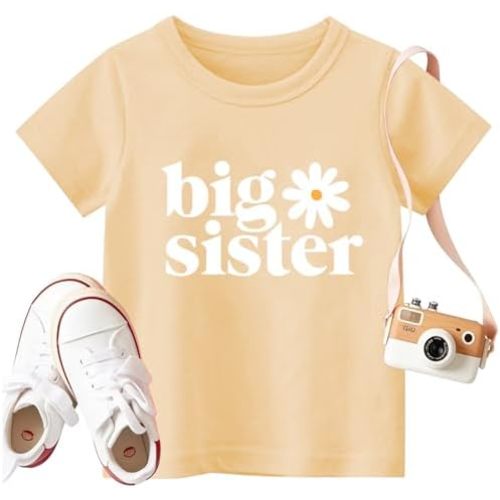 Big Sister Shirt Baby Girl Announcement Toddler Shirts Sibling Reveal Short Sleeve Cute Tee