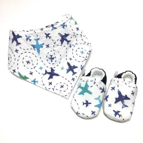 Future Pilot Gift Set, Blue Airplane Booties and Bib