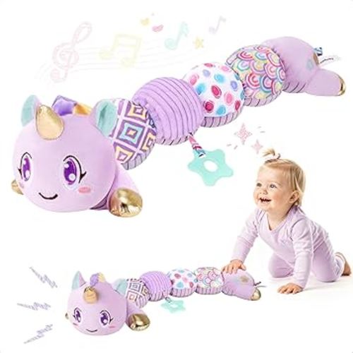 Unicorn Baby Toys 6-12 Months Infant Musical Stuffed Toys for Newborn Tummy Time Sensory Toys for Babies with Crinkle and Rattle 0-3-6-12 Months Old Baby Girl Must Have Christmas Gifts - Purple