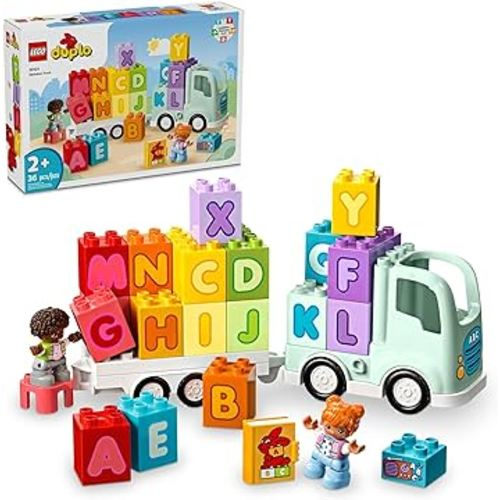 LEGO DUPLO Town Alphabet Truck Toy, Construction Toy for Kids Aged 2 and Up, ABC Learning Vehicle with a Trailer Carrying Alphabet Bricks with Boy and Girl Figures, Toddler Educational Toy, 10421