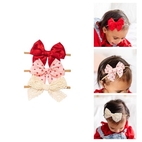 Little Poppy Co. Three Hair Bows Set - Stylish Handmade Accessories for Newborns,Babies and Toddlers | Premium Quality Headbands (Valentina Set, Original on Nylon Headband (3 Month - 3 Year))