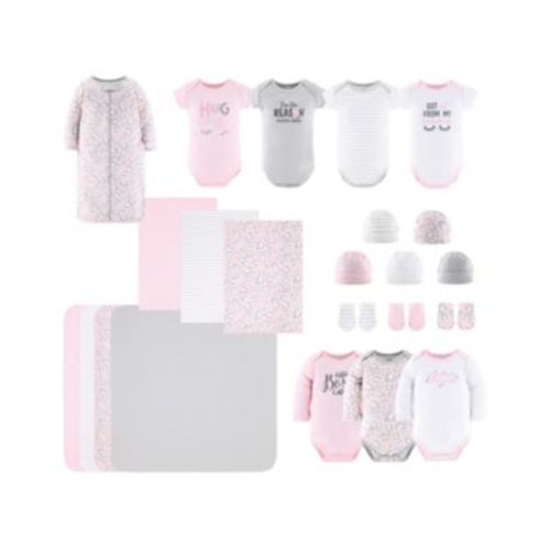 Newborn Baby Shower Gift Set for Girls, Baby Layette Essentials, Pink, Grey