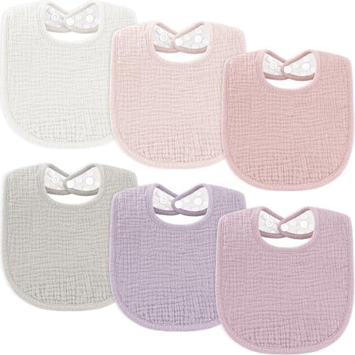 Susurration Muslin Baby Bibs 6 Pack Bandana Drool Bibs,Soft Square Adjustable Baby Drooling Bibs for Unisex Girls & Boys (Pink)