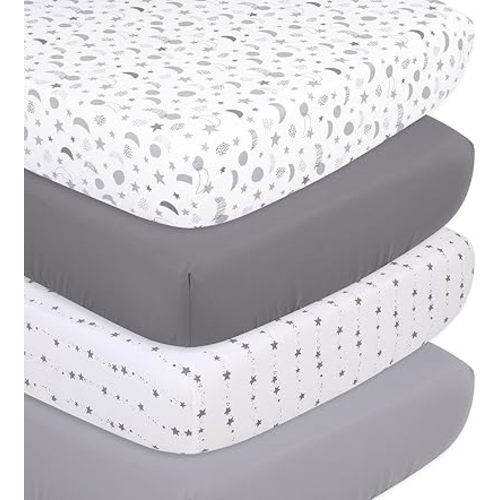 The Peanutshell 4-Pack Fitted Crib Sheet Set - Super Soft & Breathable Baby Girl or Boy Crib Sheets, Nursery Decor, Fit for Standard Crib Mattress Sheet - Celestial Moon & Stars