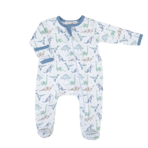 Blue Origami Dinos Zip Footie by Luna and Arlo
