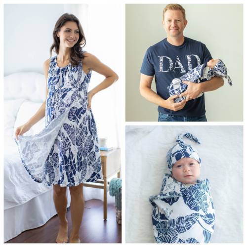 Family Matching Maternity Labor Delivery Hospital Gown & Matching Baby Swaddle Blanket Set And Dad Daddy T-Shirt Gift/ Baby Be Mine / Serra